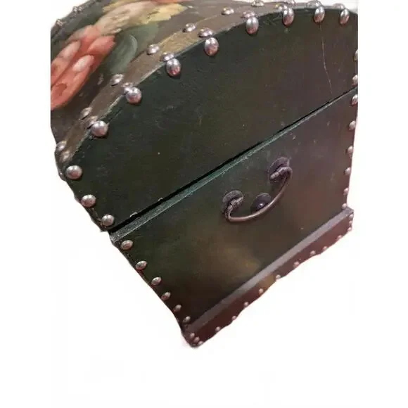 Vintage Hand-Painted Floral Wooden Chest with Metal Studs